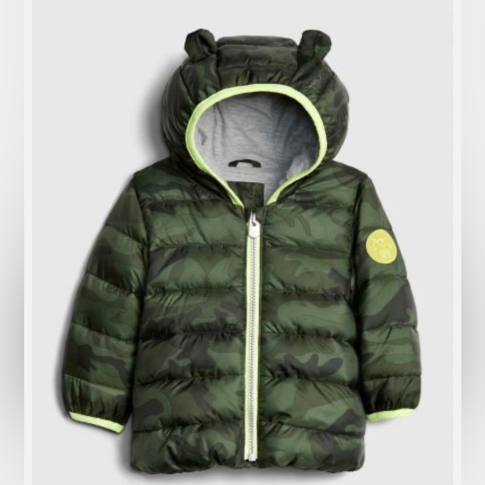 Baby gap puffer coat size 18-24 months camp green hooded insulated winter​​​​​​​